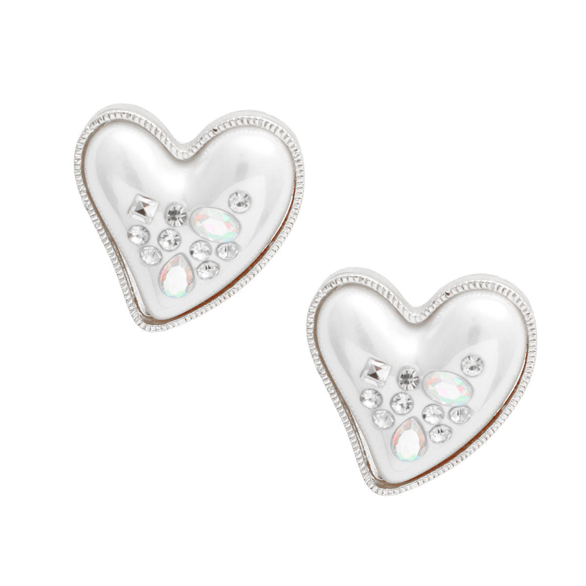 Silver Pearl Heart Studs|1.25 inches - Premium Wholesale Jewelry from Pinktown - Just $13! Shop now at chiquestyles