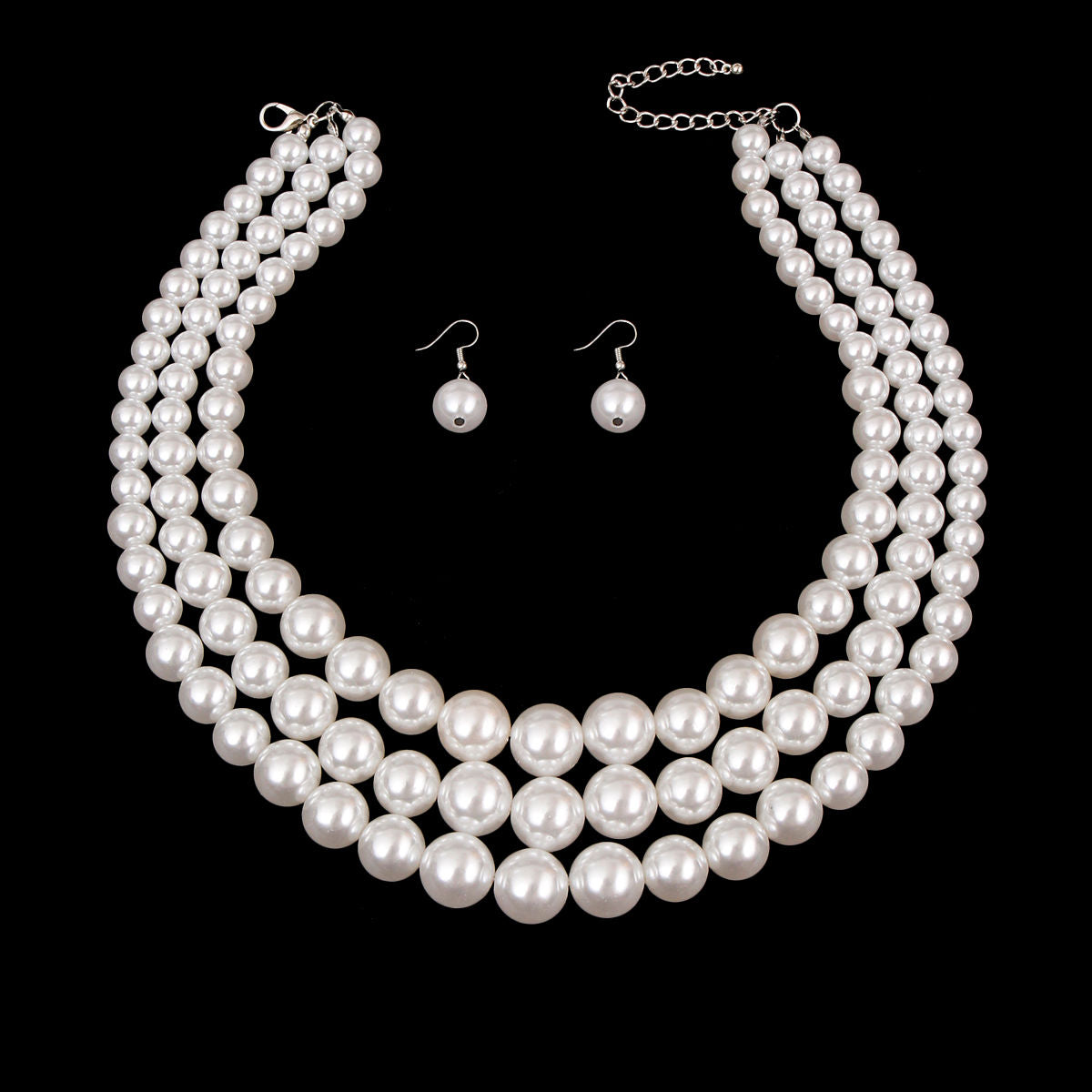 White Pearl Graduated Multi Strand Necklace Set|18 inches - Premium Wholesale Jewelry from Pinktown - Just $12! Shop now at chiquestyles