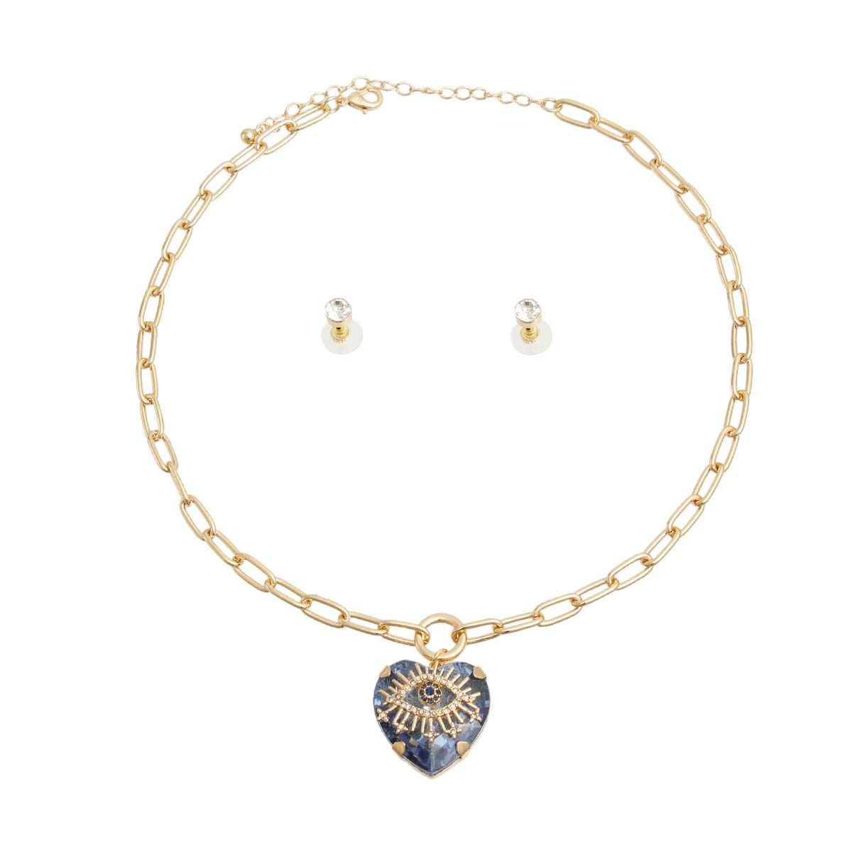 Blue Crystal Heart Evil Eye Necklace - Premium Wholesale Jewelry from Pinktown - Just $17! Shop now at chiquestyles