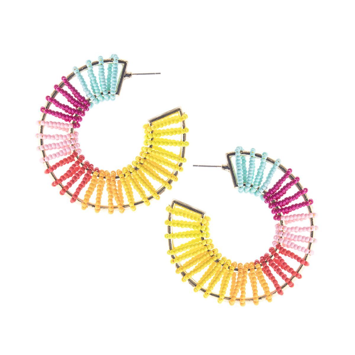 Rainbow Seed Bead Wide Hoops - Premium Wholesale Jewelry from Pinktown - Just $12! Shop now at chiquestyles