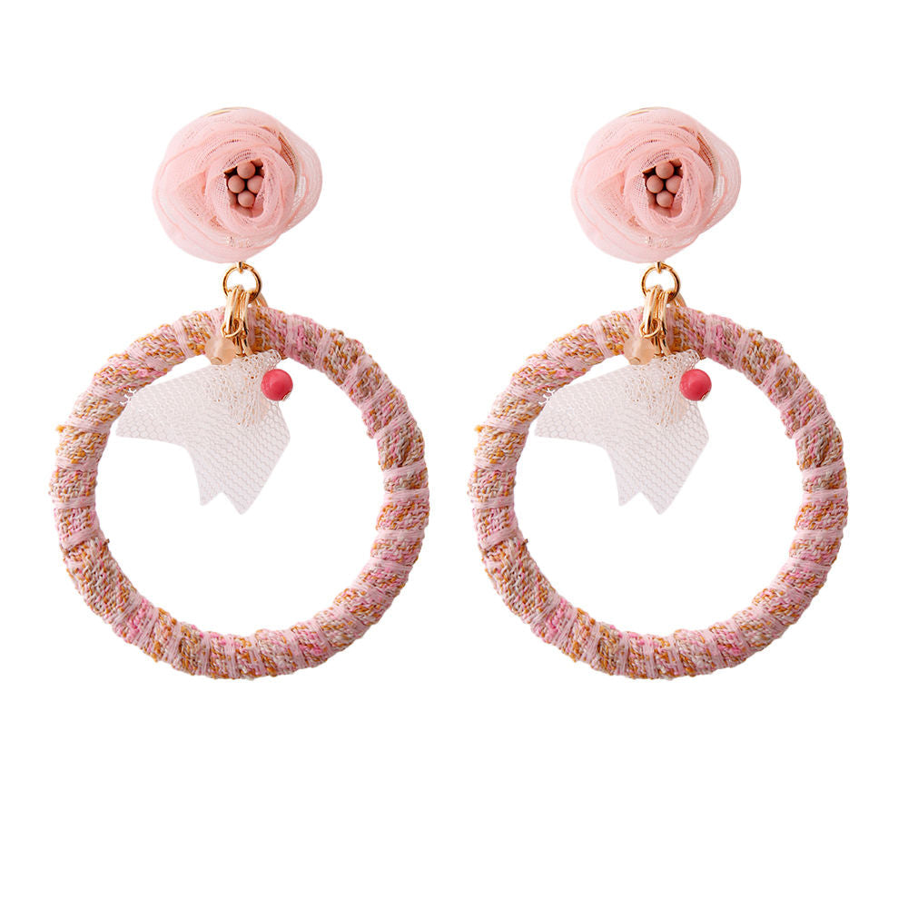 Pink Tulle Drop Hoop Earrings|3 inches - Premium Wholesale Jewelry from Pinktown - Just $12! Shop now at chiquestyles