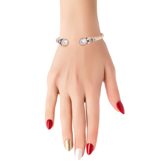 Gray Pearl Leaf Cable Bangle|Adjustable - Premium Wholesale Jewelry from Pinktown - Just $9! Shop now at chiquestyles