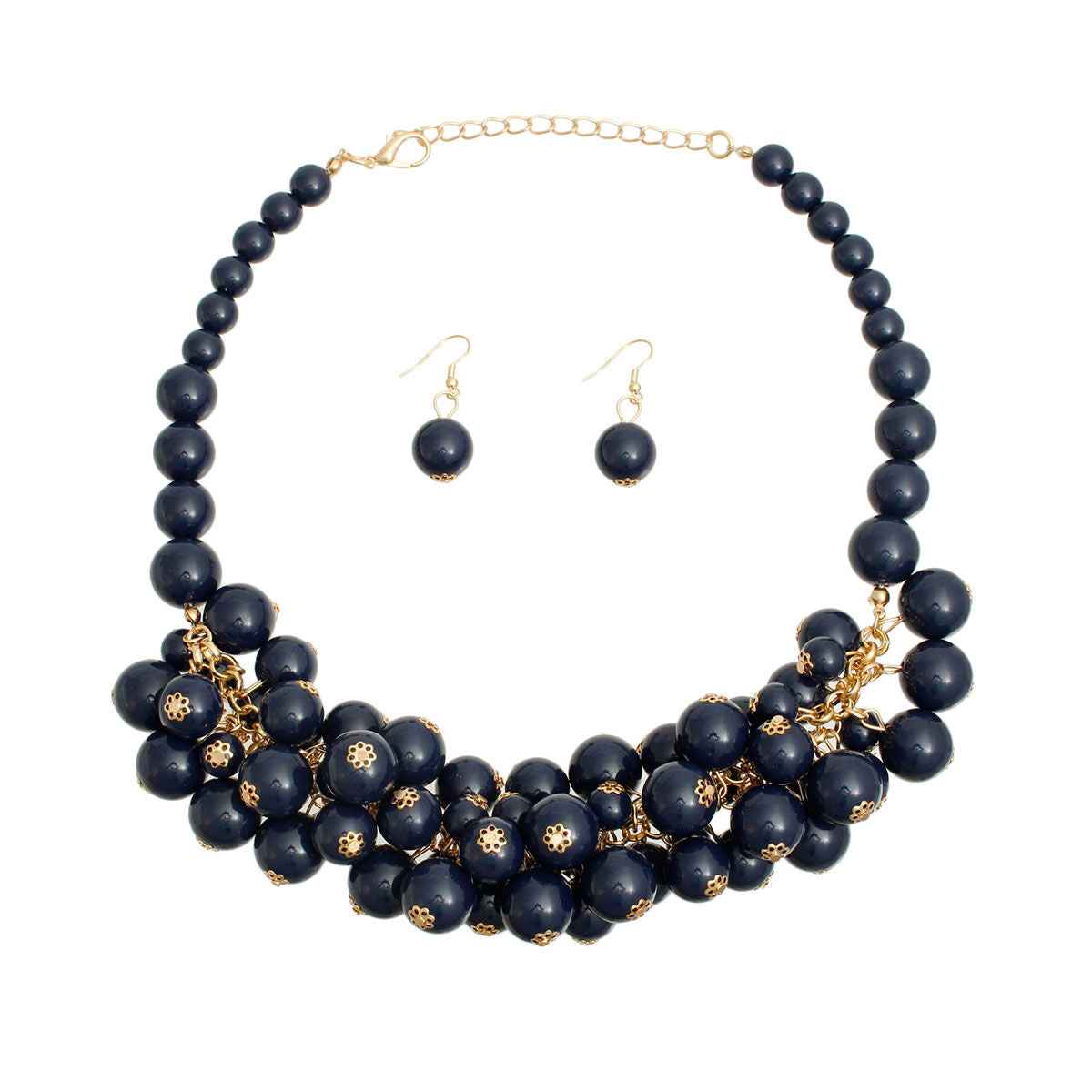 Navy Ball Bead Cluster Collar Set - Premium Wholesale Jewelry from Pinktown - Just $19! Shop now at chiquestyles