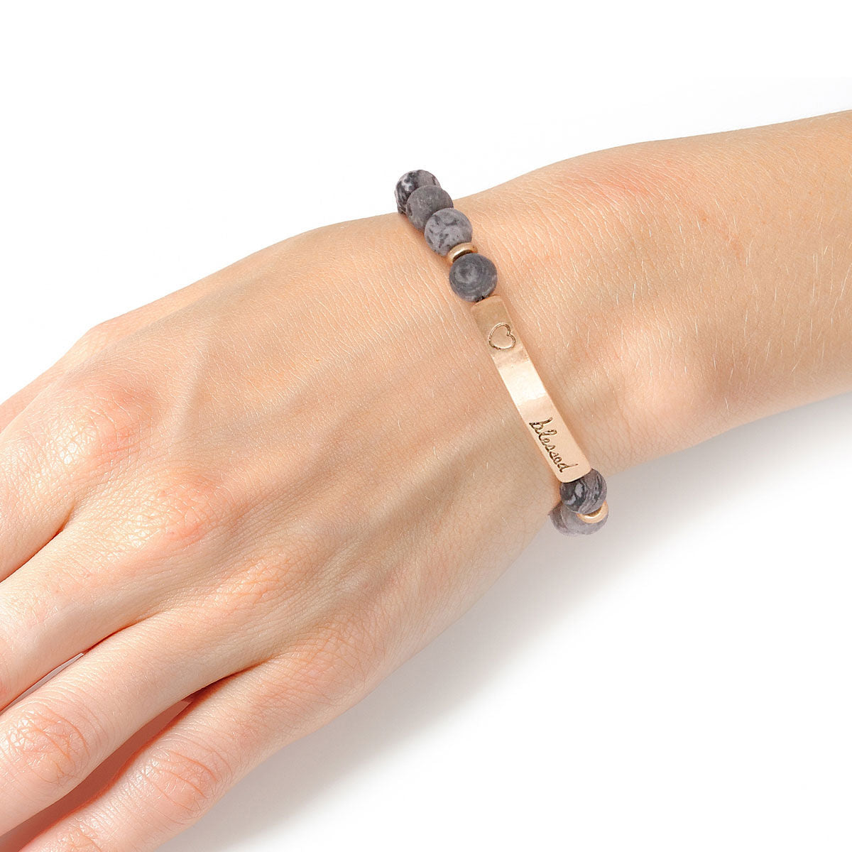 Gray Natural Stone Bead Blessed Bracelet|Stretch to Fit - Premium Wholesale Jewelry from Pinktown - Just $7! Shop now at chiquestyles
