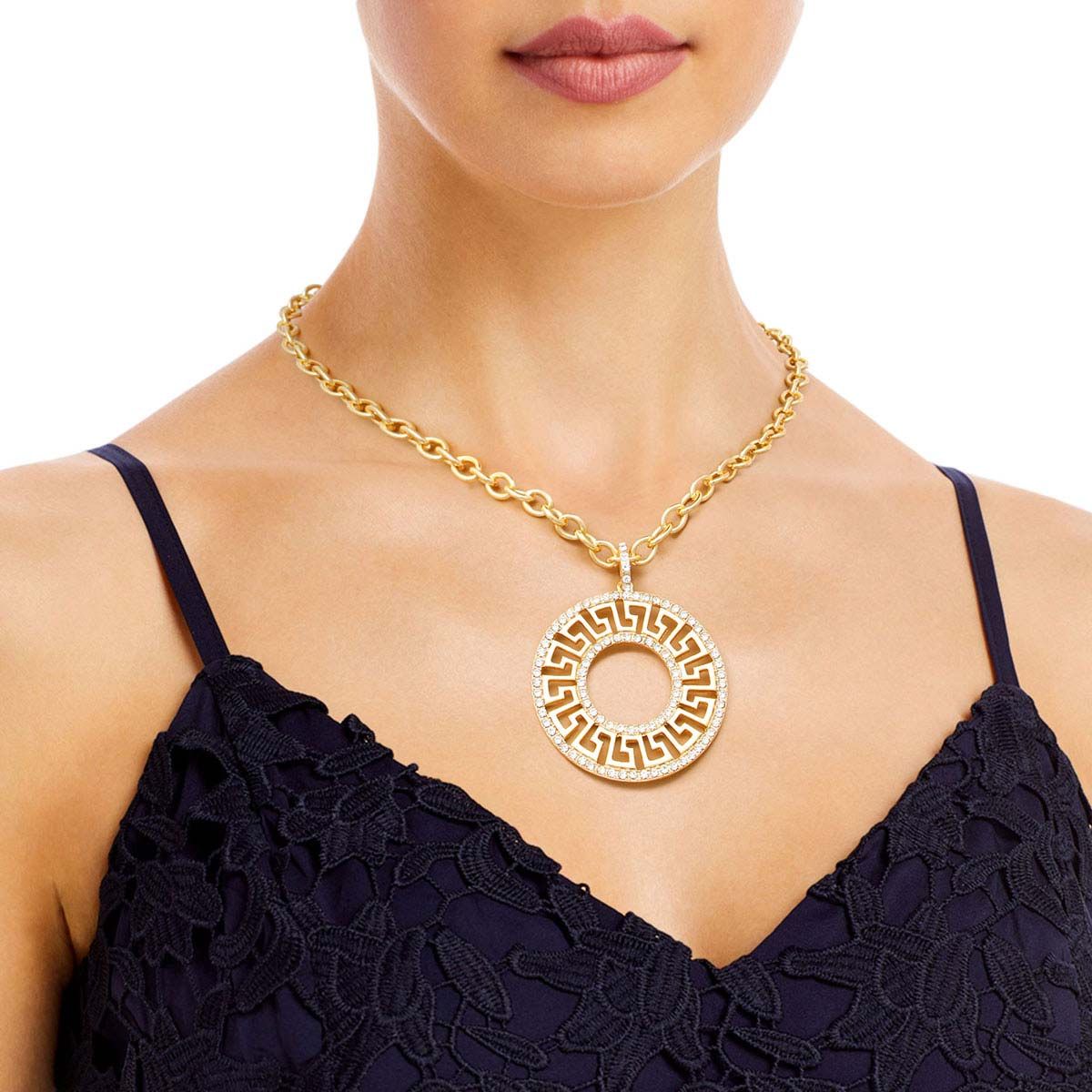Gold Cable Chain Rhinestone Greek Necklace - Premium Wholesale Jewelry from Pinktown - Just $12! Shop now at chiquestyles