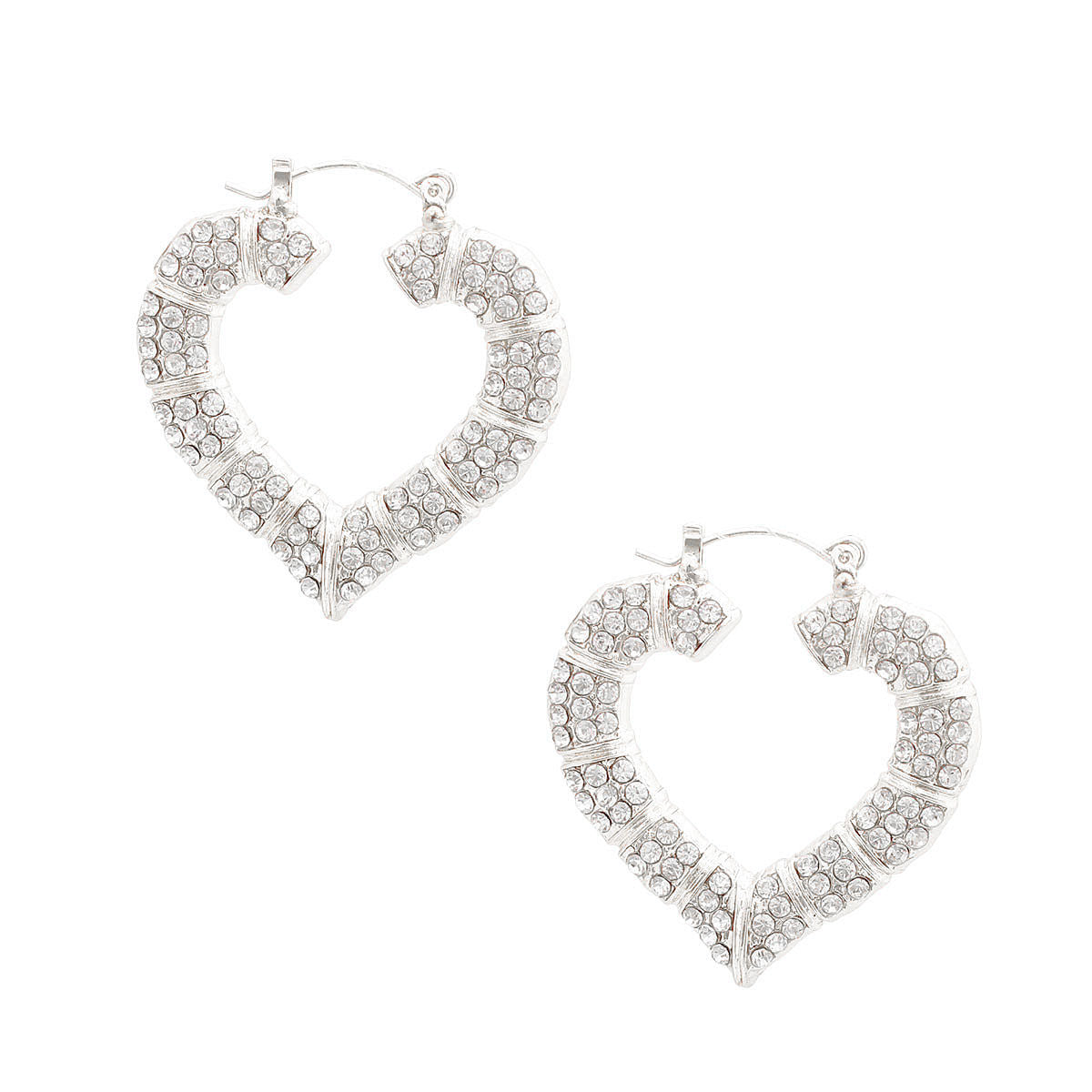 Silver Bling Heart Bamboo Hoops - Premium Wholesale Jewelry from Pinktown - Just $12! Shop now at chiquestyles