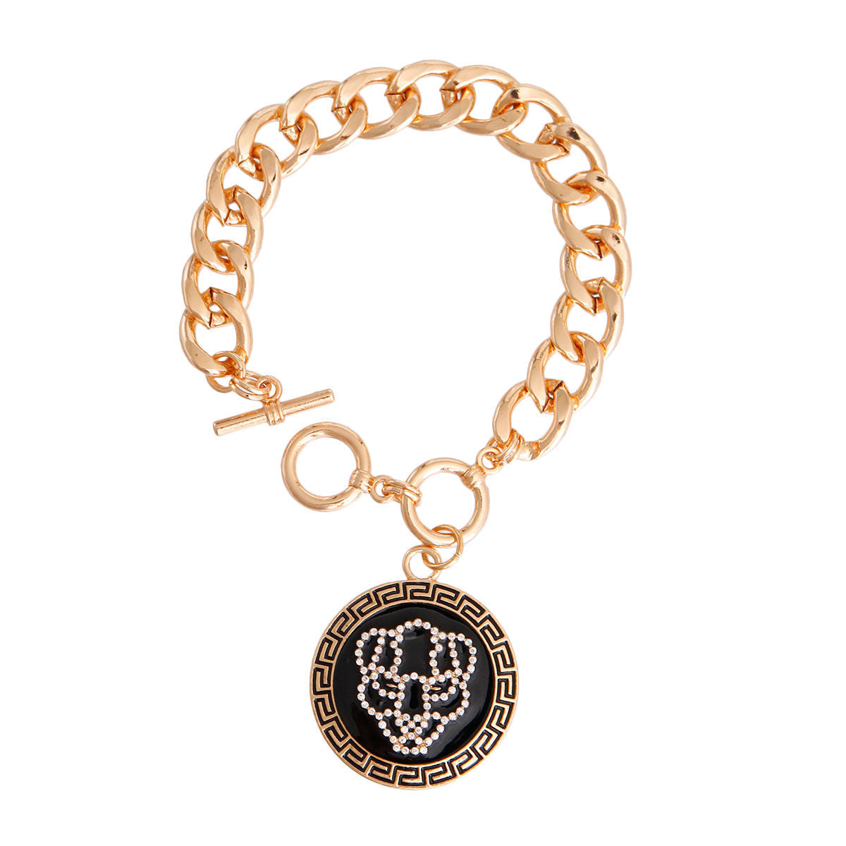 Gold Tiger Greek Medallion Bracelet|8 inches - Premium Wholesale Jewelry from Pinktown - Just $11! Shop now at chiquestyles