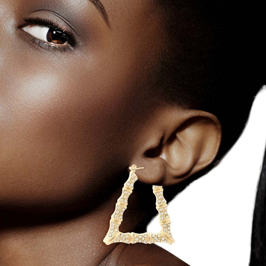 Gold Bling Trapezoid Bamboo Hoops|1.5 inches - Premium Wholesale Jewelry from Pinktown - Just $12! Shop now at chiquestyles