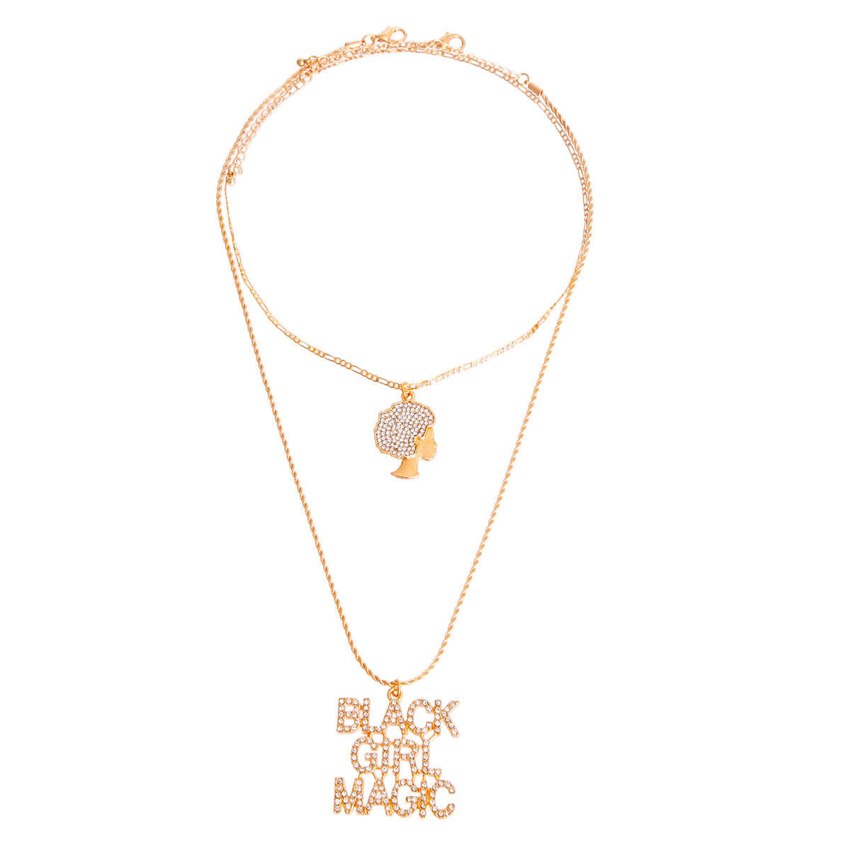 Gold Double Chain Black Girl Magic Necklace|16 inches - Premium Wholesale Jewelry from Pinktown - Just $15! Shop now at chiquestyles