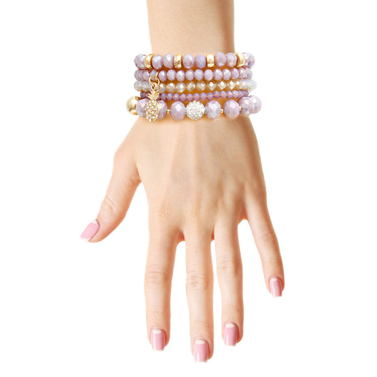 Light Purple Pineapple Charm Bracelets|Stretch to Fit - Premium Wholesale Jewelry from Pinktown - Just $13! Shop now at chiquestyles