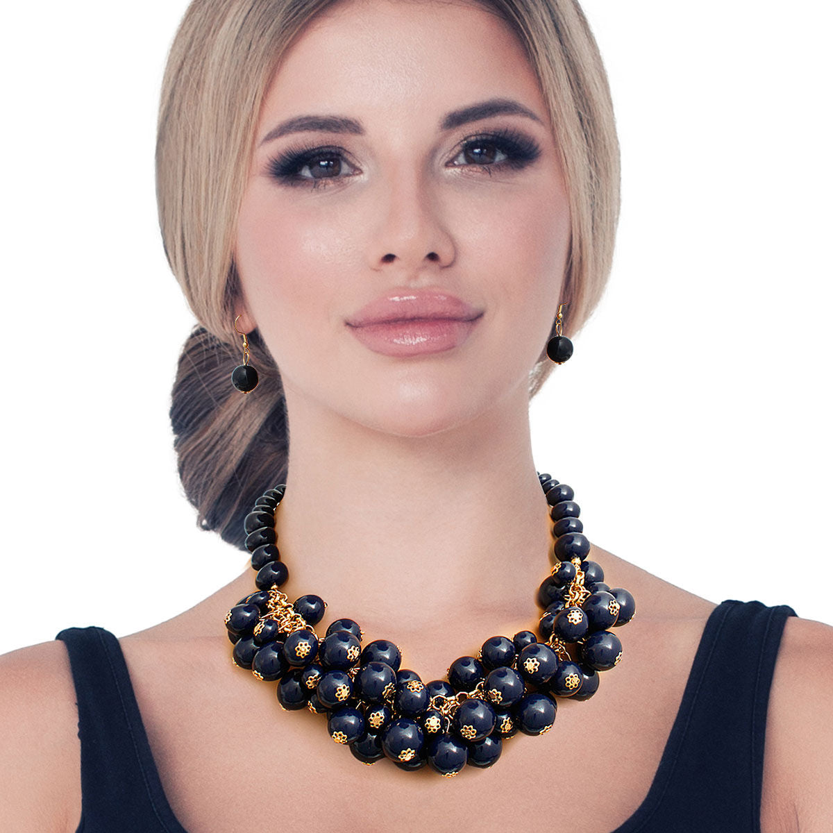 Navy Ball Bead Cluster Collar Set - Premium Wholesale Jewelry from Pinktown - Just $19! Shop now at chiquestyles