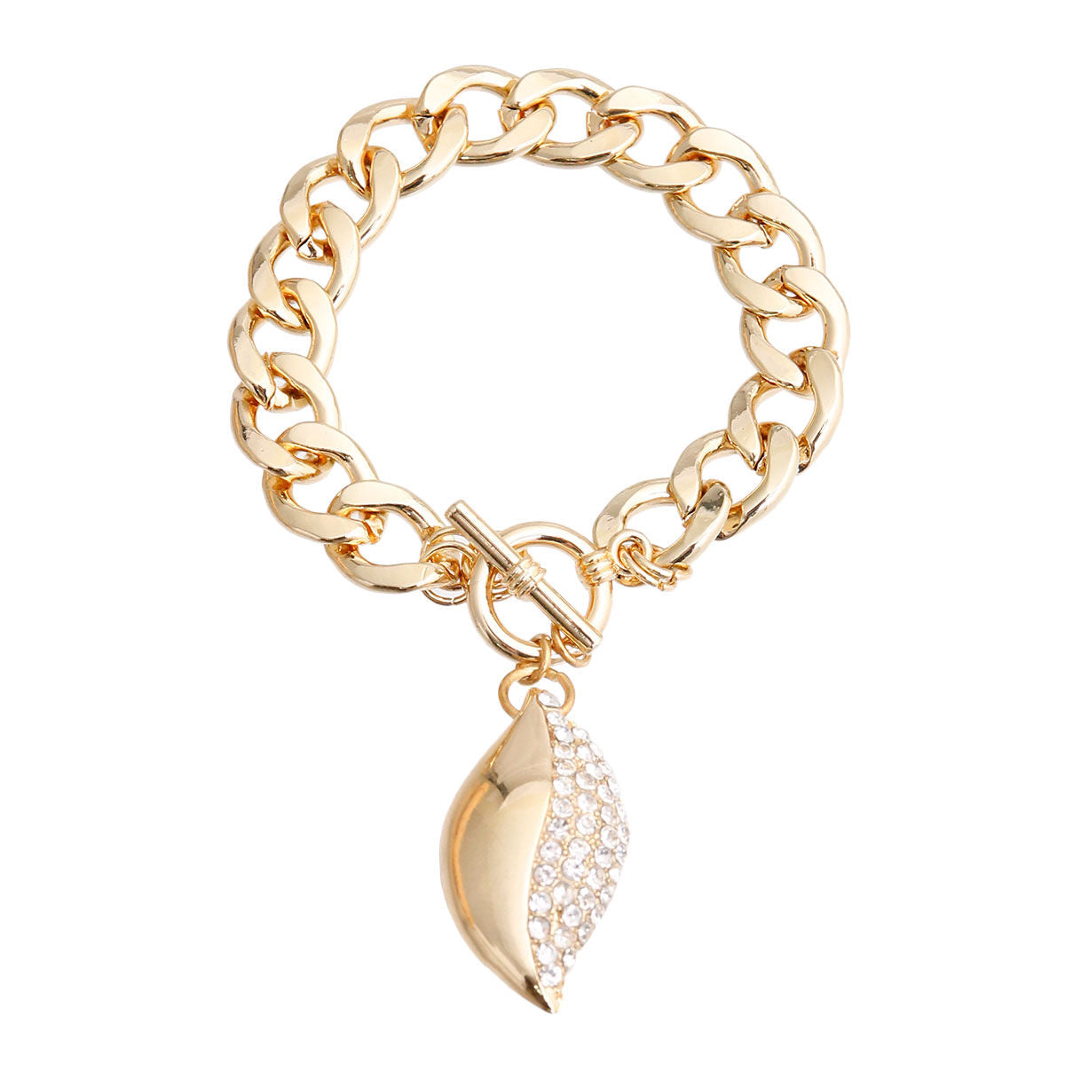Gold Curved Oval Charm Bracelet|8 inches - Premium Wholesale Jewelry from Pinktown - Just $9! Shop now at chiquestyles