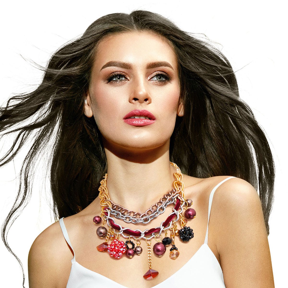 Red Charm Layered Chain Necklace|18 inches - Premium Wholesale Jewelry from Pinktown - Just $28! Shop now at chiquestyles
