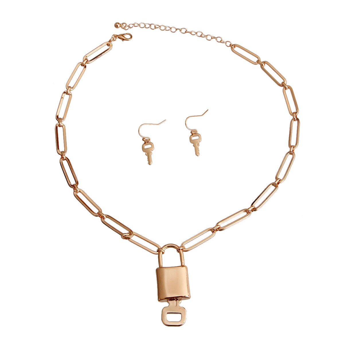 Gold Oval Link Lock Key Necklace|16 inches - Premium Wholesale Jewelry from Pinktown - Just $12! Shop now at chiquestyles