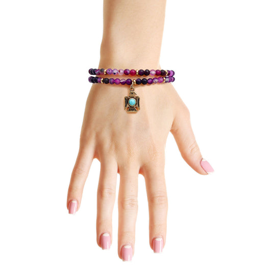 Purple Natural Stone Tunderbird Bracelet|Stretch to Fit - Premium Wholesale Jewelry from Pinktown - Just $9! Shop now at chiquestyles