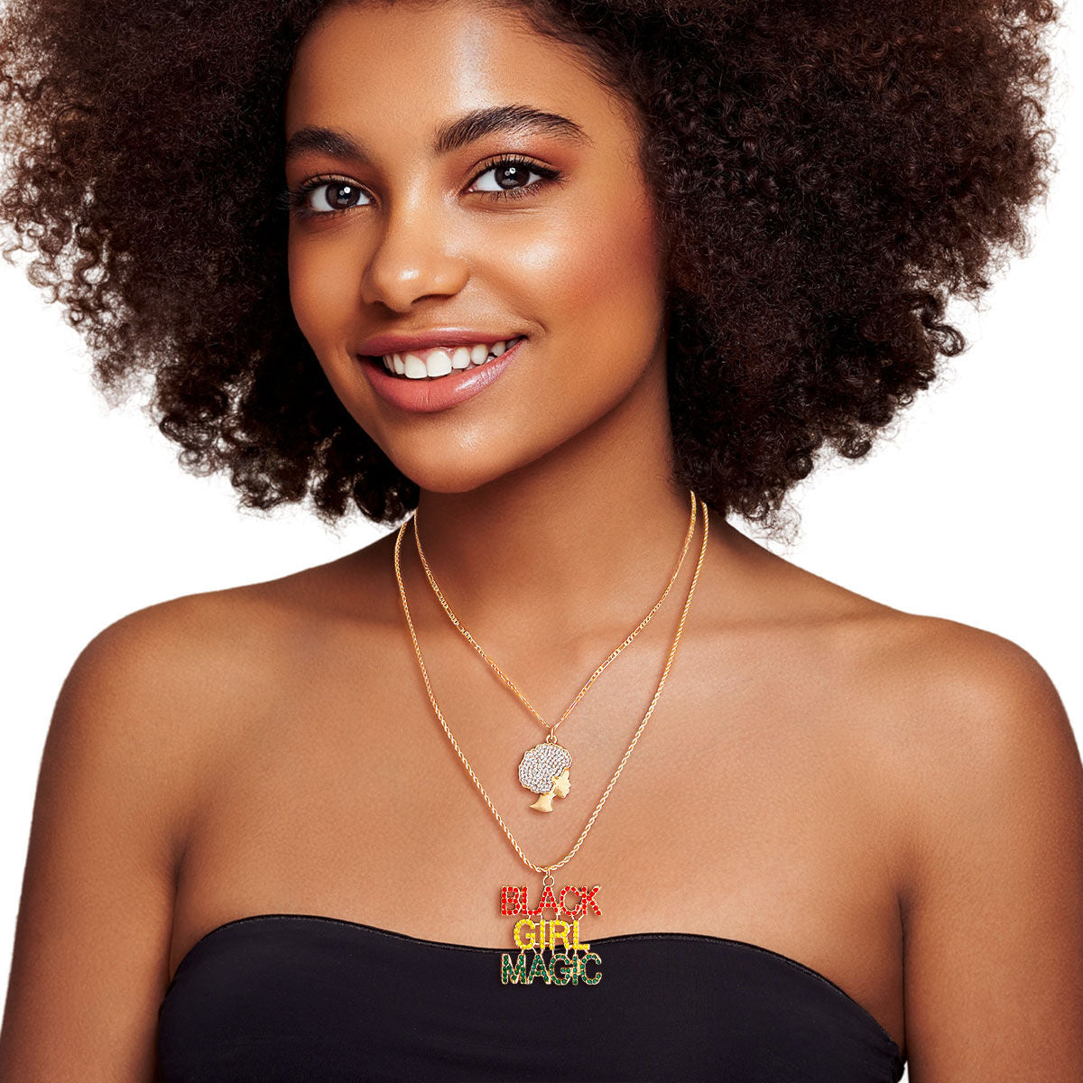 Multi Color Double Chain Black Girl Magic Necklace - Premium Wholesale Jewelry from Pinktown - Just $14! Shop now at chiquestyles