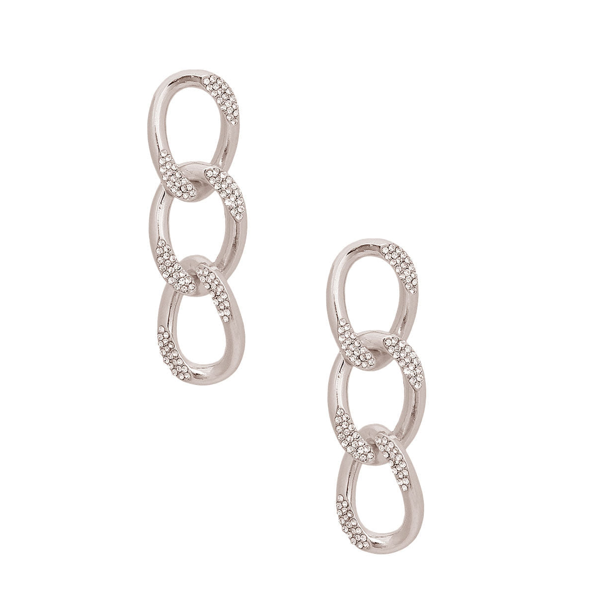 Silver Crusted Rhinestone Link Earrings|3 inches - Premium Wholesale Jewelry from Pinktown - Just $13! Shop now at chiquestyles