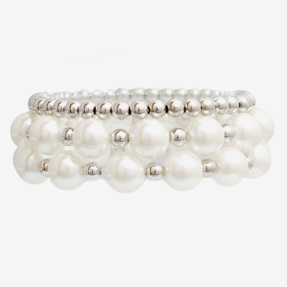 3 Strand White Pearl Silver Bracelets - Premium Wholesale Jewelry from Pinktown - Just $12! Shop now at chiquestyles