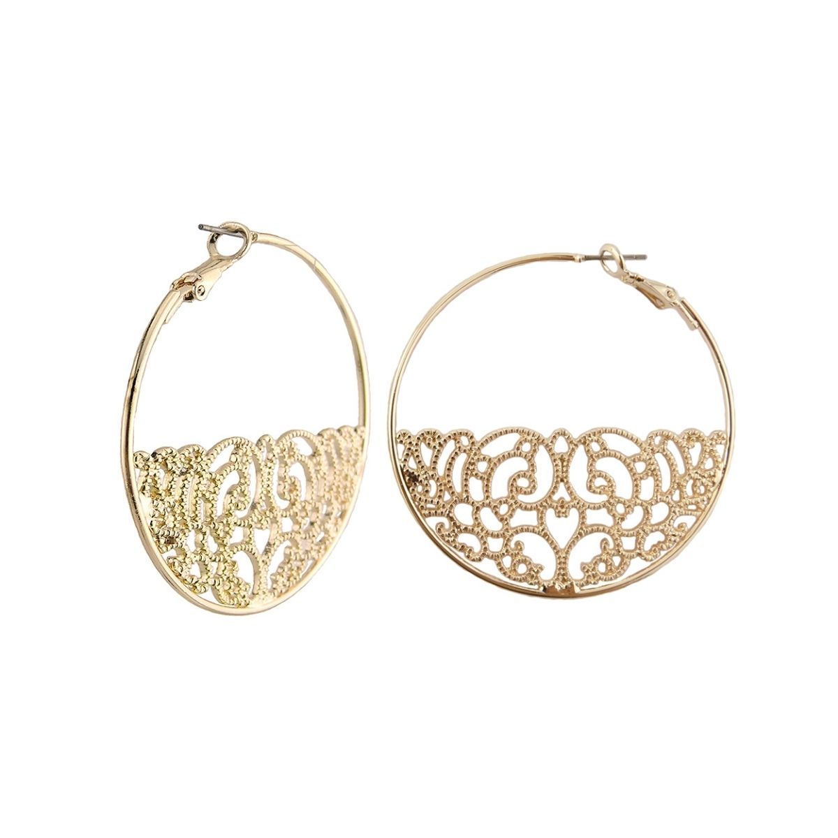 Gold Half Filigree Hoops|2.1 inches - Premium Wholesale Jewelry from Pinktown - Just $8! Shop now at chiquestyles