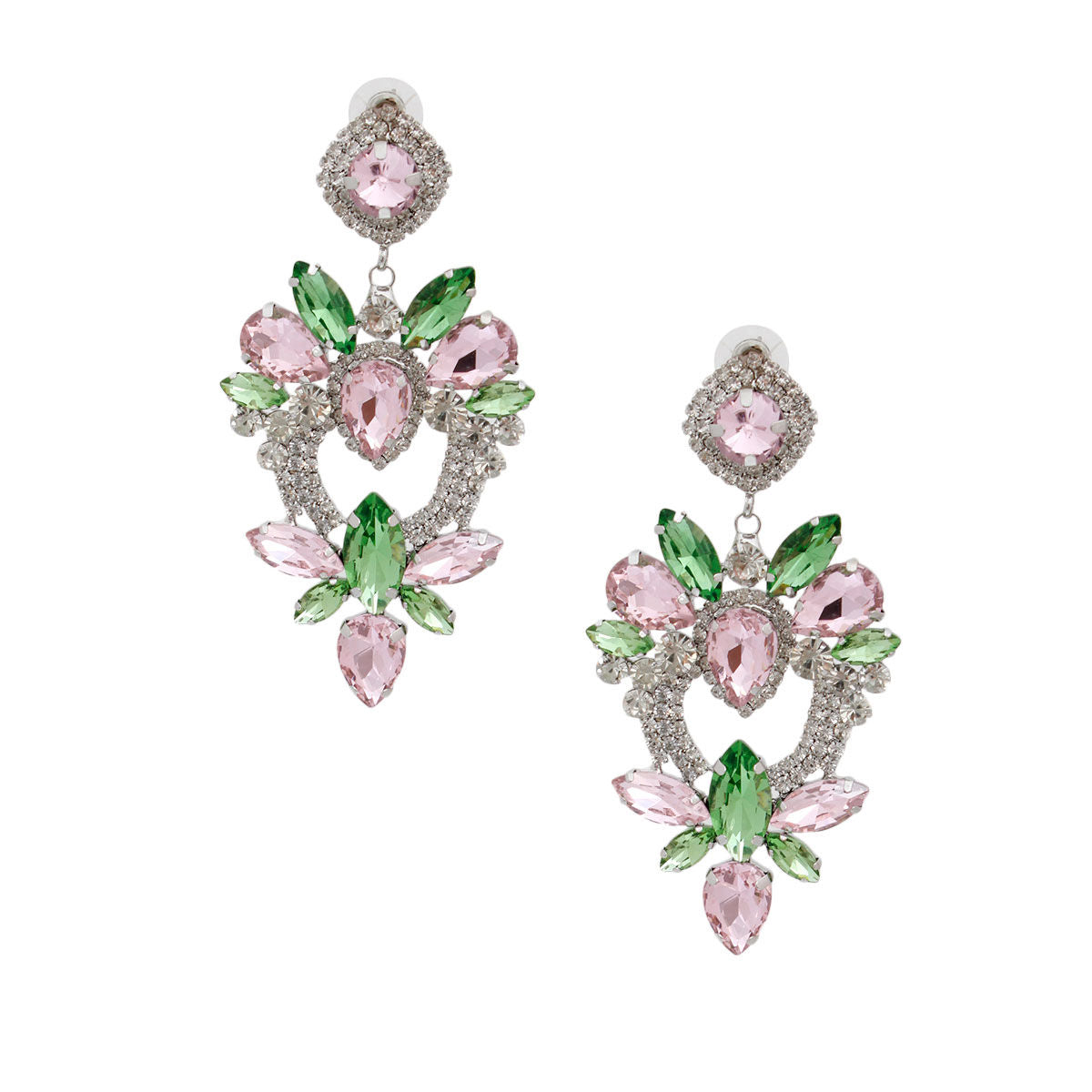 Light Pink Green Glass Crystal Heart Earrings - Premium Wholesale Jewelry from Pinktown - Just $19! Shop now at chiquestyles