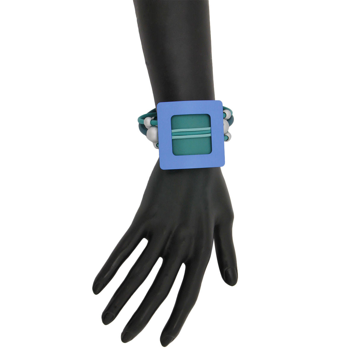 Teal Rubber Bracelet with Metal Square Design|Adjustable - Premium Wholesale Jewelry from Pinktown - Just $19! Shop now at chiquestyles