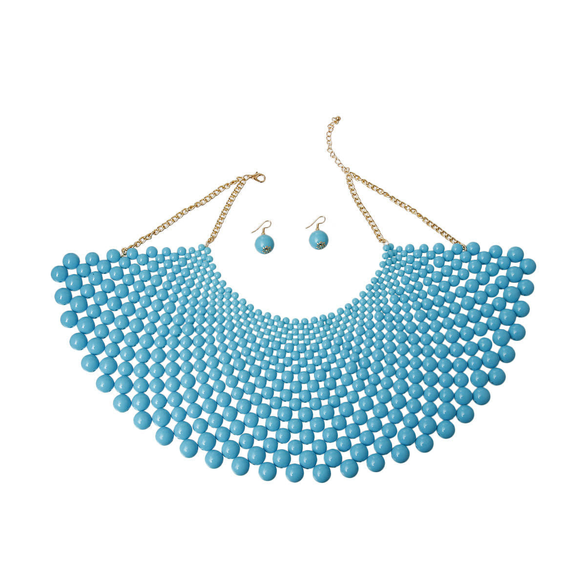 Blue Bead Bib Necklace Set|18 inches - Premium Wholesale Jewelry from Pinktown - Just $32! Shop now at chiquestyles