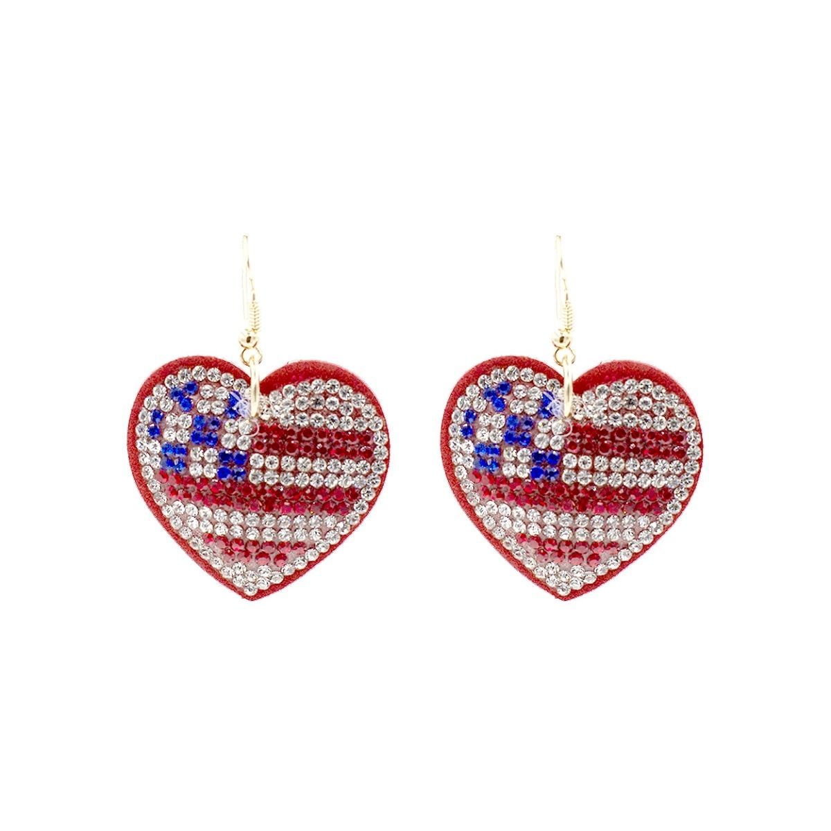 American Flag Rhinestone Heart Earrings|2 inches - Premium Wholesale Jewelry from Pinktown - Just $8! Shop now at chiquestyles
