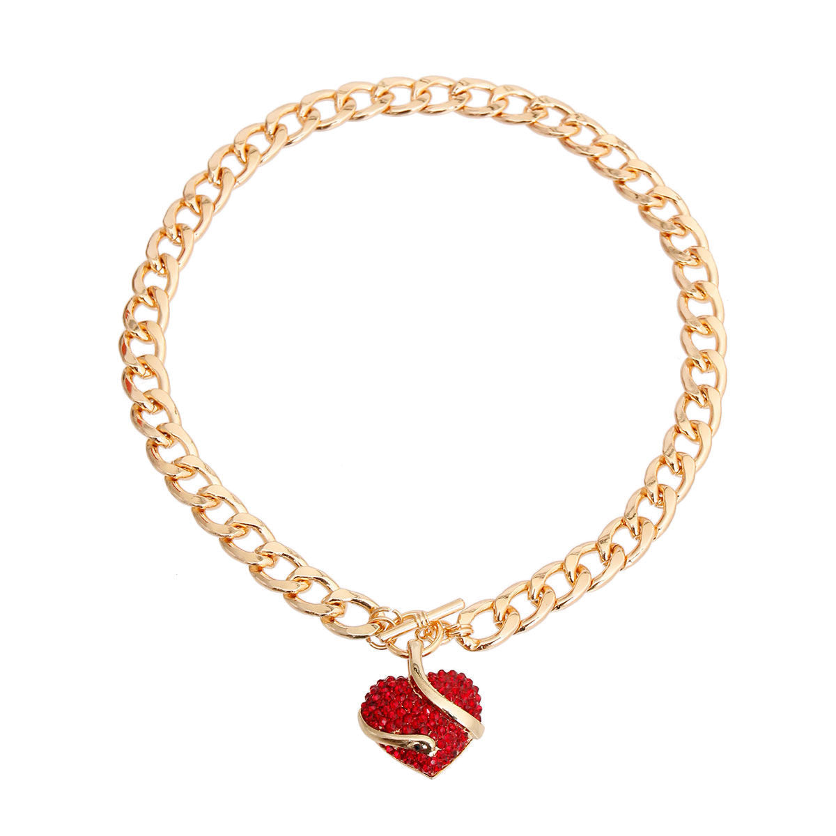 Red Rhinestone Snake Heart Necklace|18 inches - Premium Wholesale Jewelry from Pinktown - Just $13! Shop now at chiquestyles