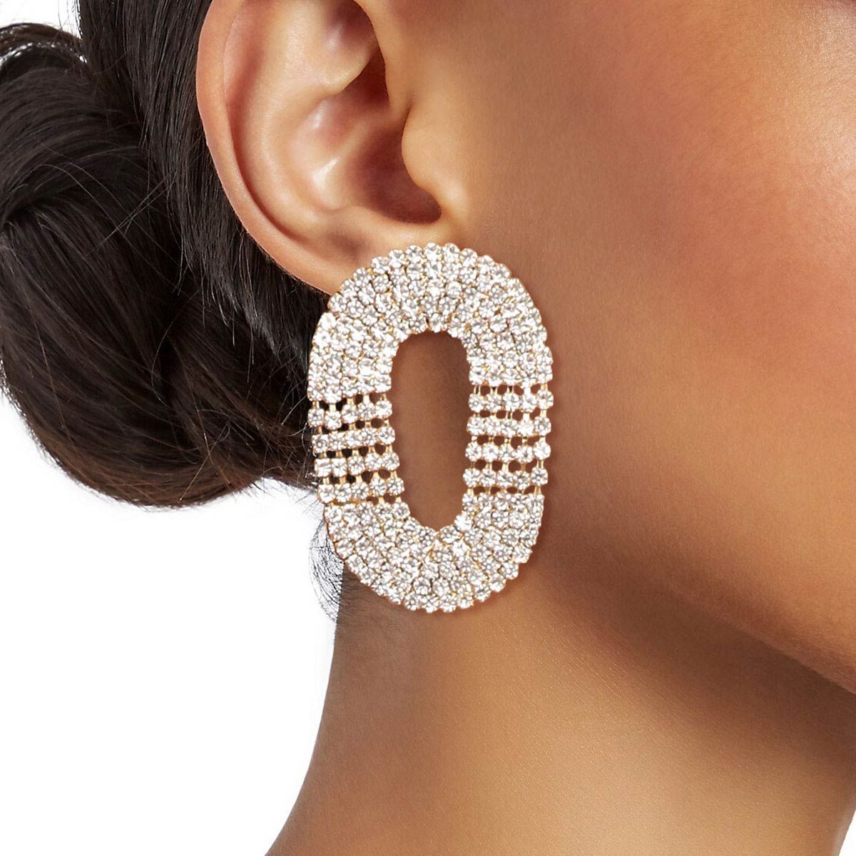 Gold Rhinestone 5 Line Oval Earrings - Premium Wholesale Jewelry from Pinktown - Just $14! Shop now at chiquestyles