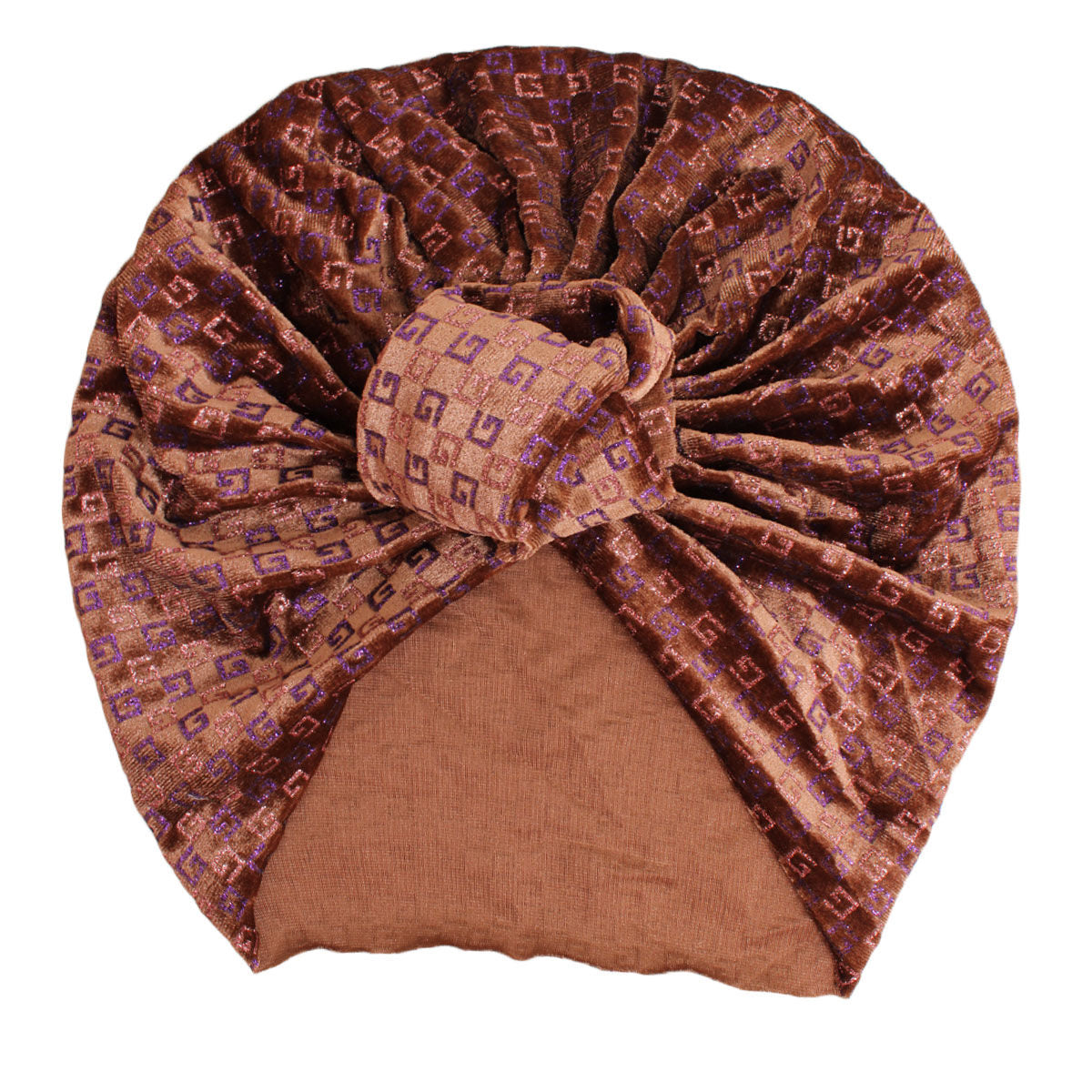 Brown Velvet Designer Monogram Turban - Premium Wholesale Fashion Accessories from Pinktown - Just $9! Shop now at chiquestyles