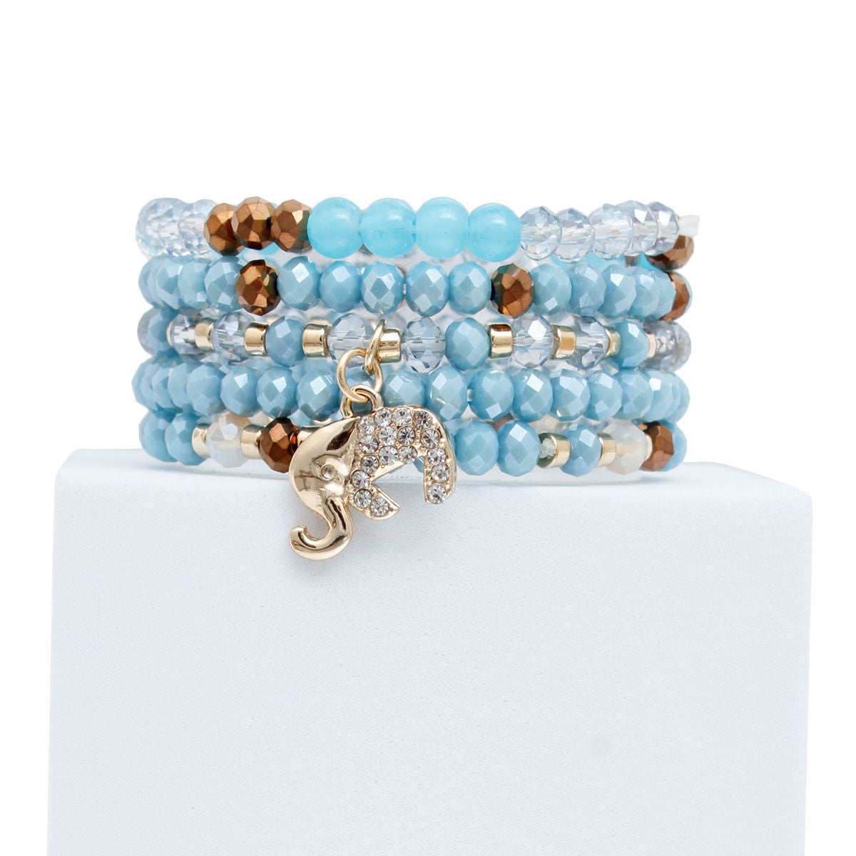 Light Blue Glass 5 Pcs Elephant Bracelets|Stretch to Fit - Premium Wholesale Jewelry from Pinktown - Just $12! Shop now at chiquestyles
