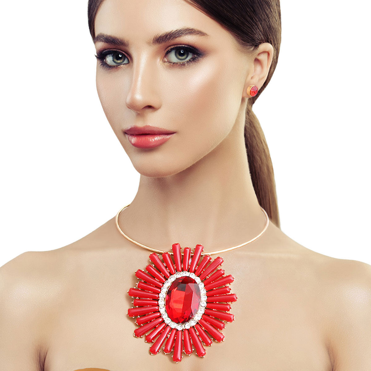 Red Sunburst Rigid Collar|17 inches - Premium Wholesale Jewelry from Pinktown - Just $22! Shop now at chiquestyles