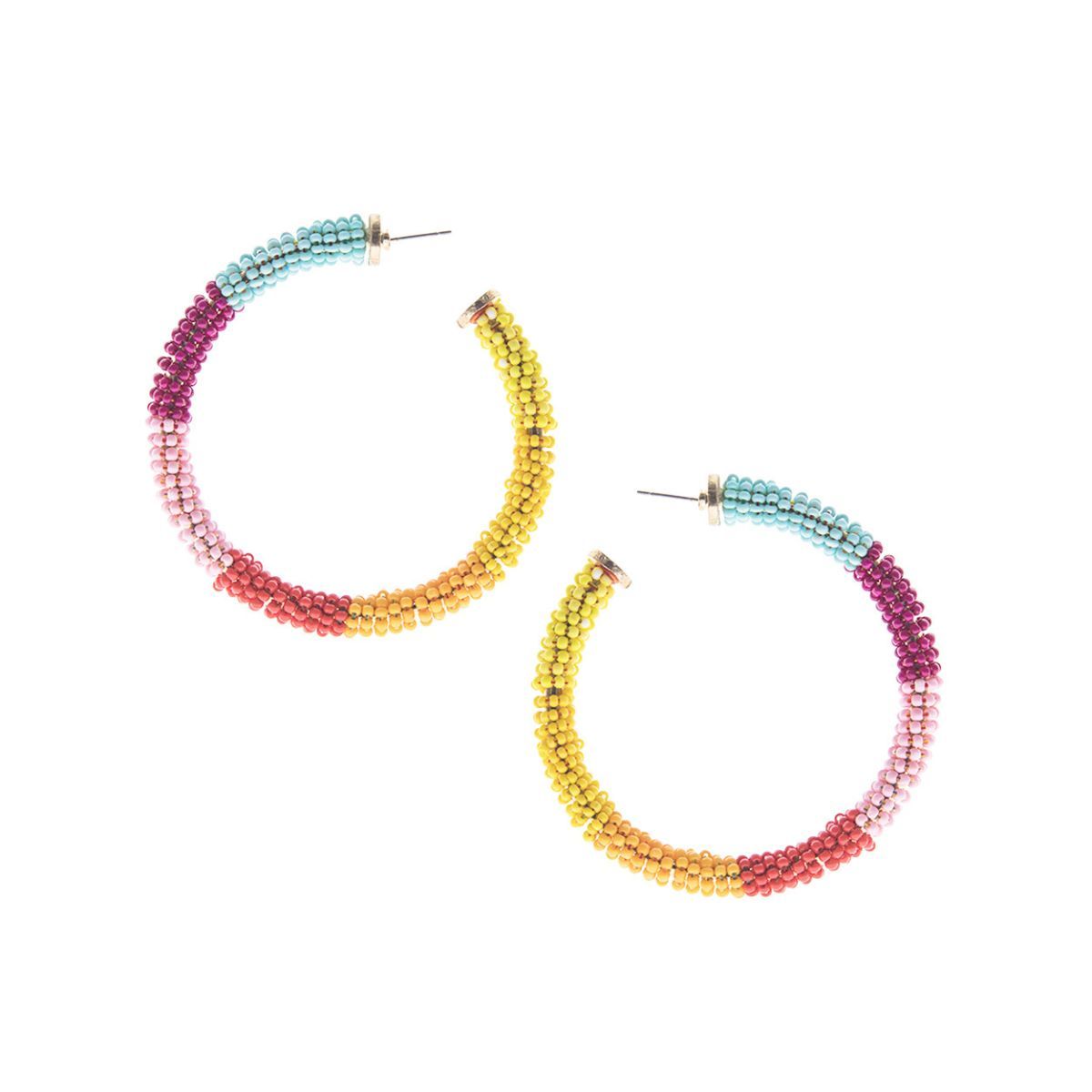 Rainbow Seed Bead Wrapped Hoops|2.75 inches - Premium Wholesale Jewelry from Pinktown - Just $12! Shop now at chiquestyles