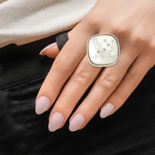 Silver White Pearl Square Ring|Stretch to Fit - Premium Wholesale Jewelry from Pinktown - Just $12! Shop now at chiquestyles