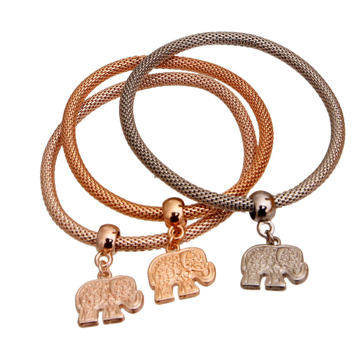 Mixed Metal 3 Pcs Elephant Bracelets - Premium Wholesale Jewelry from Pinktown - Just $10! Shop now at chiquestyles
