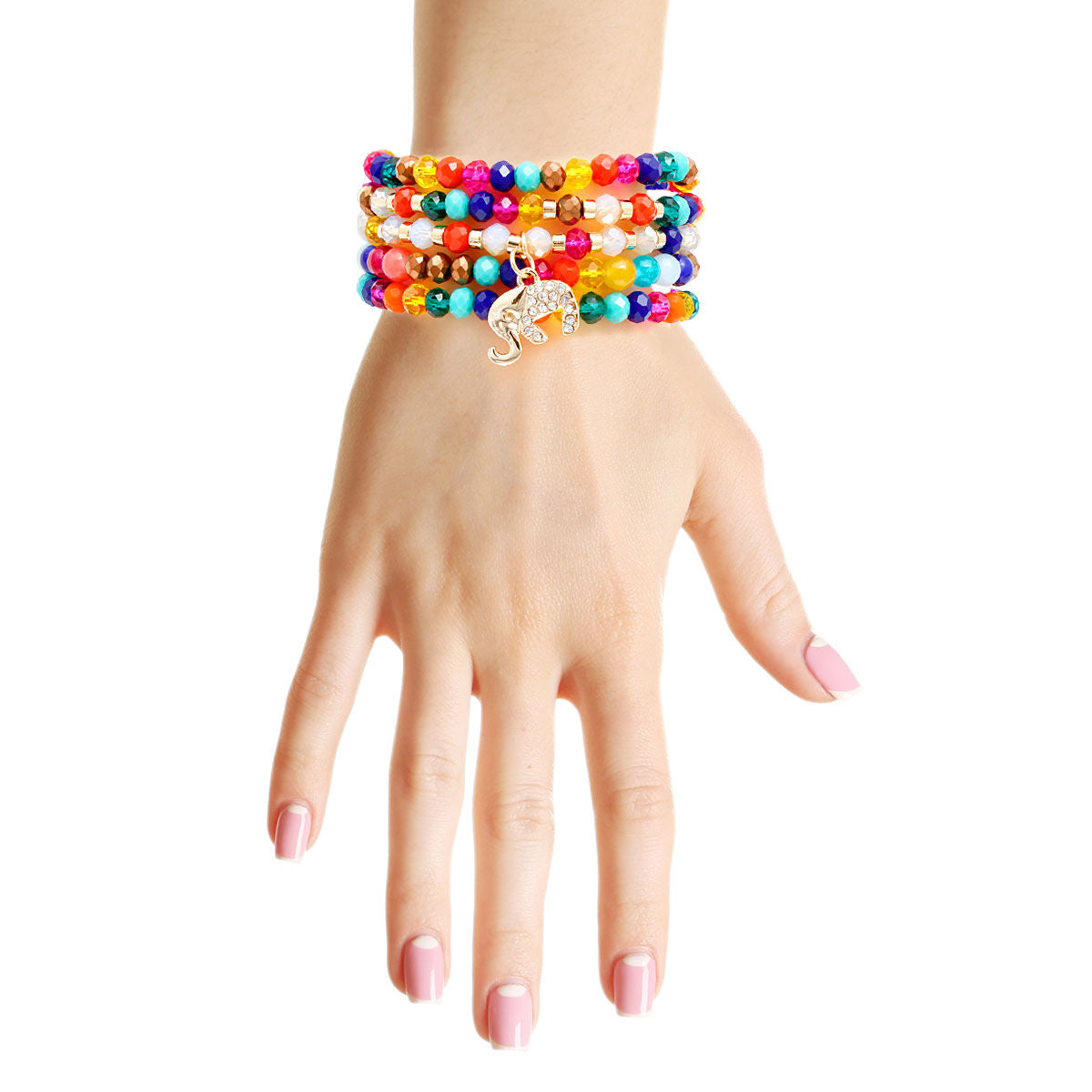 Rainbow Glass 5 Pcs Elephant Bracelets|Stretch to Fit - Premium Wholesale Jewelry from Pinktown - Just $12! Shop now at chiquestyles