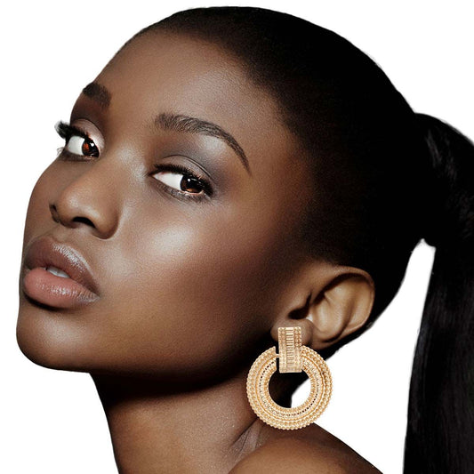 Gold Patterned Metal Circle Studs|1.85 inches - Premium Wholesale Jewelry from Pinktown - Just $10! Shop now at chiquestyles