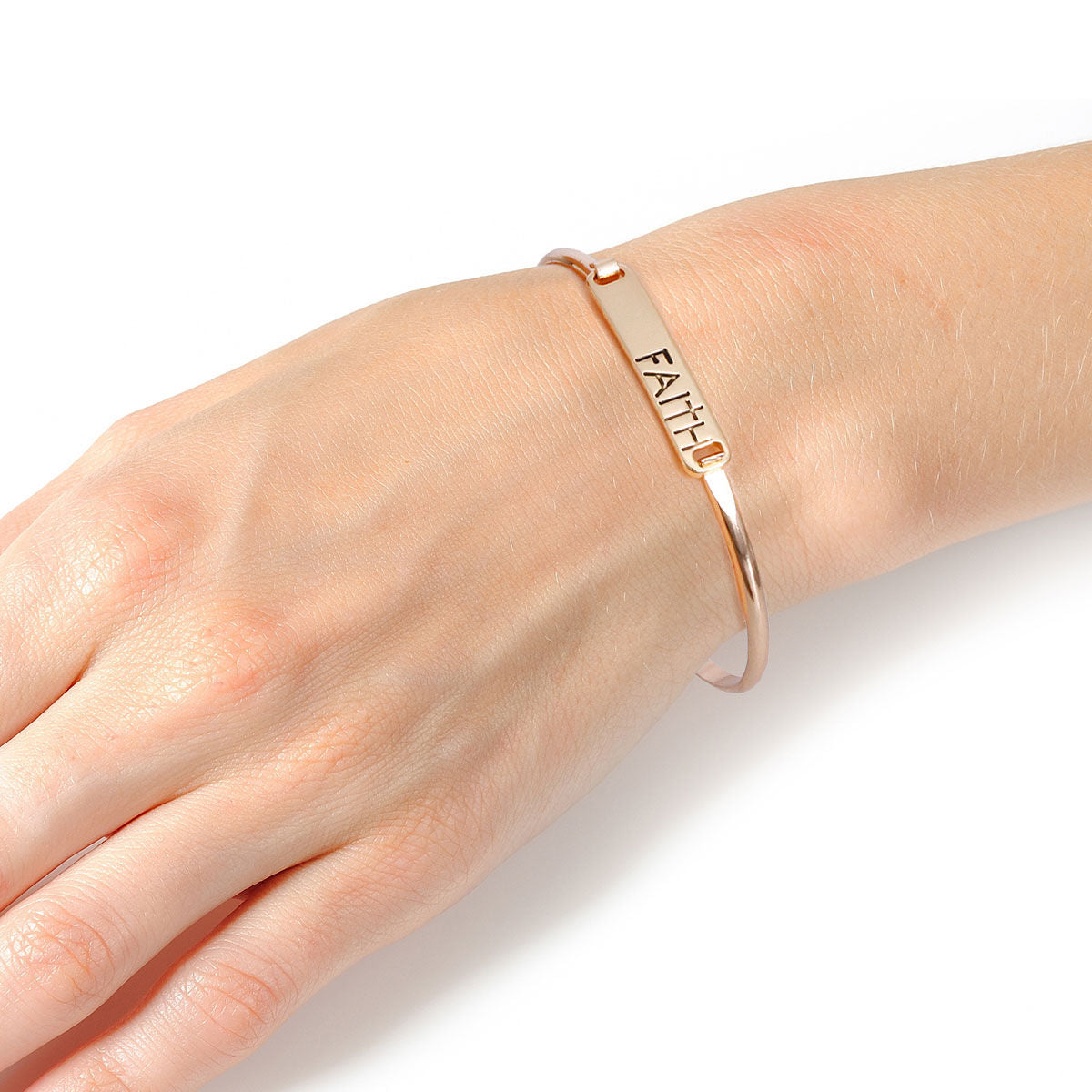 Gold Faith Cross Hook Bangle|7.25 inches - Premium Wholesale Jewelry from Pinktown - Just $5! Shop now at chiquestyles