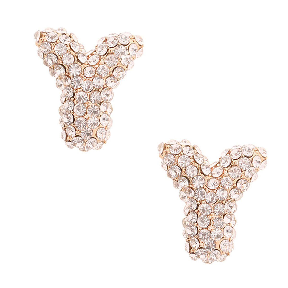 Y Rhinestone Gold Studs|.85 inches - Premium Wholesale Jewelry from Pinktown - Just $11! Shop now at chiquestyles