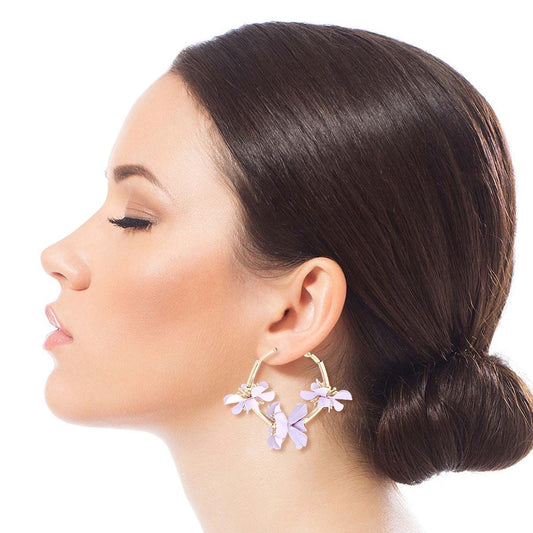 Lavender Metal Flower Hoops|1.75 inches - Premium Wholesale Jewelry from Pinktown - Just $23! Shop now at chiquestyles
