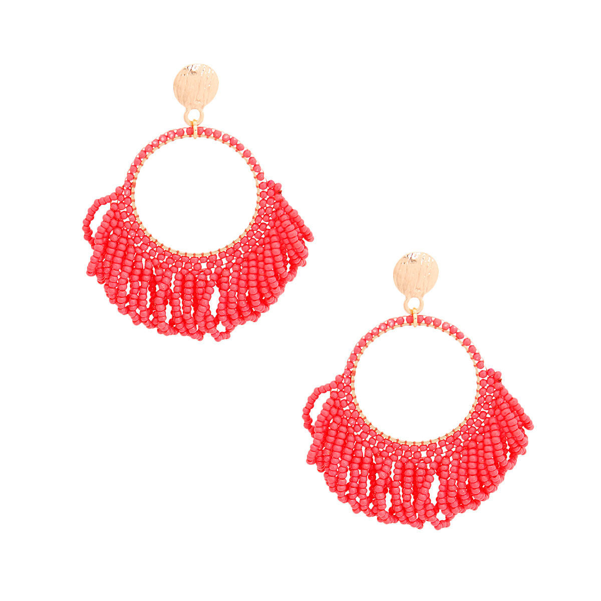 Coral Seed Bead Draped Earrings|2.75 inches - Premium Wholesale Jewelry from Pinktown - Just $8! Shop now at chiquestyles