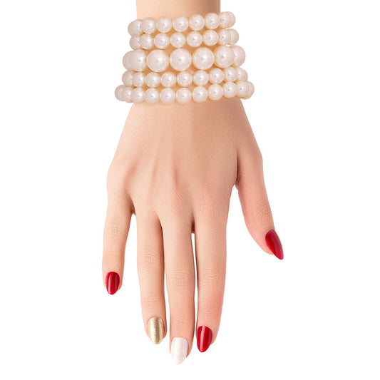Cream Pearl Stretch Bracelet Set|One Size - Premium Wholesale Jewelry from Pinktown - Just $12! Shop now at chiquestyles