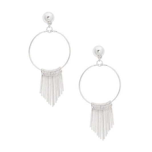 Silver Bar Fringe Circle Earrings|3 inches - Premium Wholesale Jewelry from Pinktown - Just $9! Shop now at chiquestyles