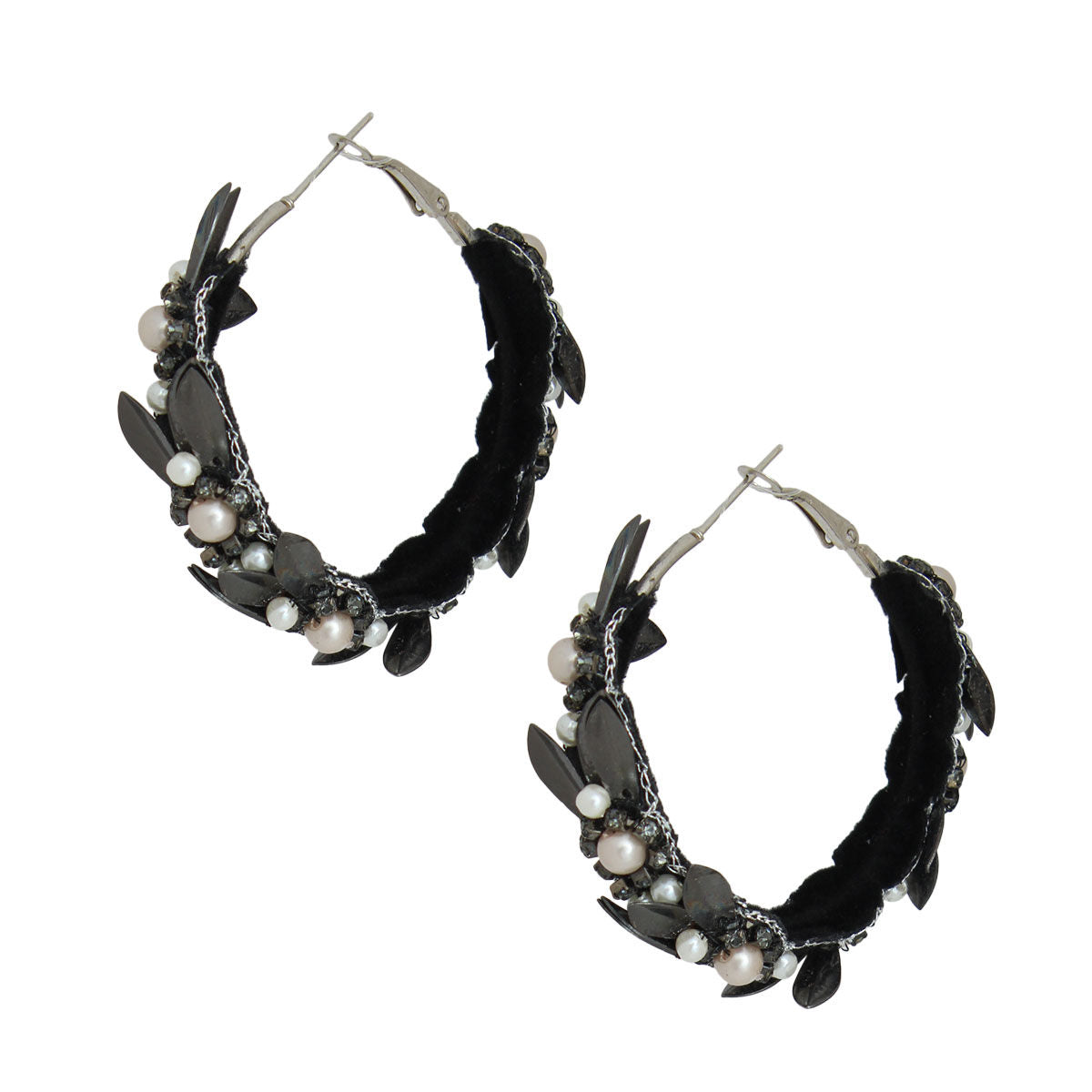 Pearl and Black Leaf Hoop Earrings|1.75 inches - Premium Wholesale Jewelry from Pinktown - Just $19! Shop now at chiquestyles