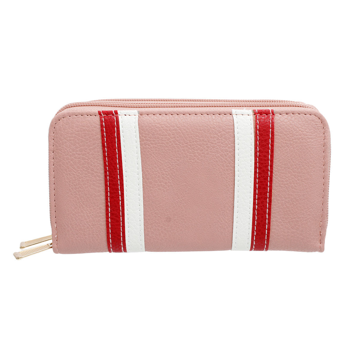 Pink Striped Double Zipper Wallet - Premium Wholesale Fashion Accessories from Pinktown - Just $14! Shop now at chiquestyles