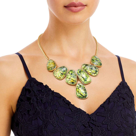 Green Marbled 7 Pear Drop Necklace|18 inches - Premium Wholesale Jewelry from Pinktown - Just $13! Shop now at chiquestyles