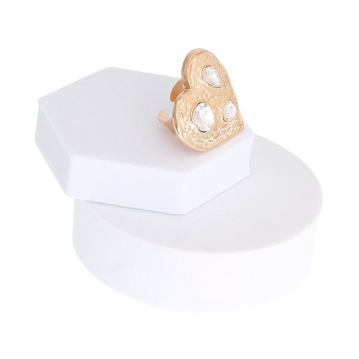 Gold Hammered Heart Stone Ring|Adjustable - Premium Wholesale Jewelry from Pinktown - Just $8! Shop now at chiquestyles