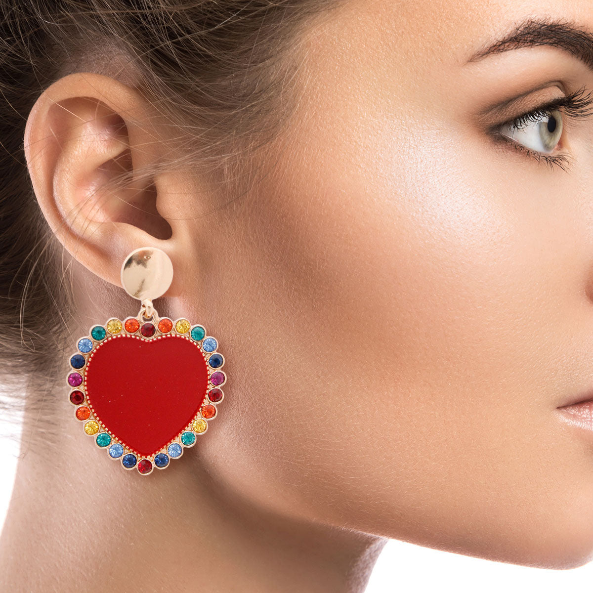 Red Heart and Rhinestone Earrings|2 inches - Premium Wholesale Jewelry from Pinktown - Just $9! Shop now at chiquestyles