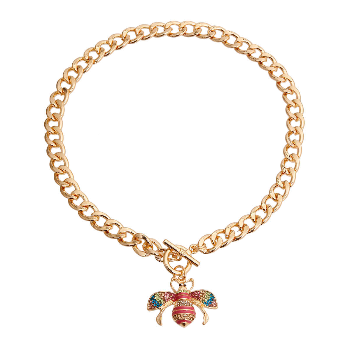 Designer Style Rainbow Bee Charm Necklace|16 inches - Premium Wholesale Jewelry from Pinktown - Just $12! Shop now at chiquestyles