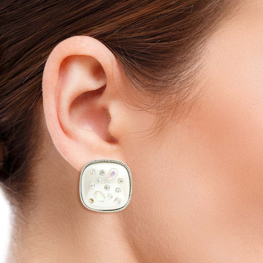 Silver White Pearl Square Studs|1.15 inches - Premium Wholesale Jewelry from Pinktown - Just $14! Shop now at chiquestyles